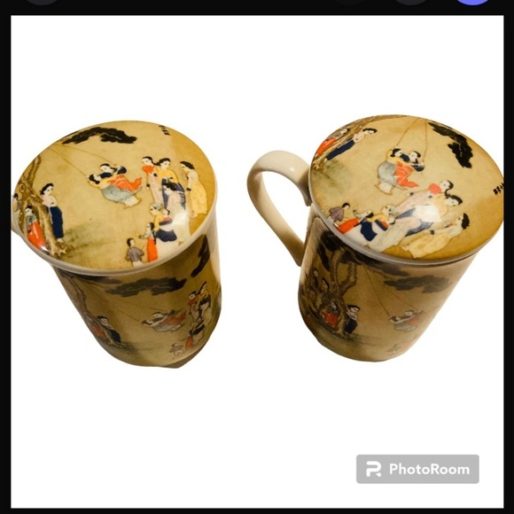 Hankook Hi Tech China Tea Cup Set with lids Swing Pattern Super Strong Korea - Picture 2 of 4